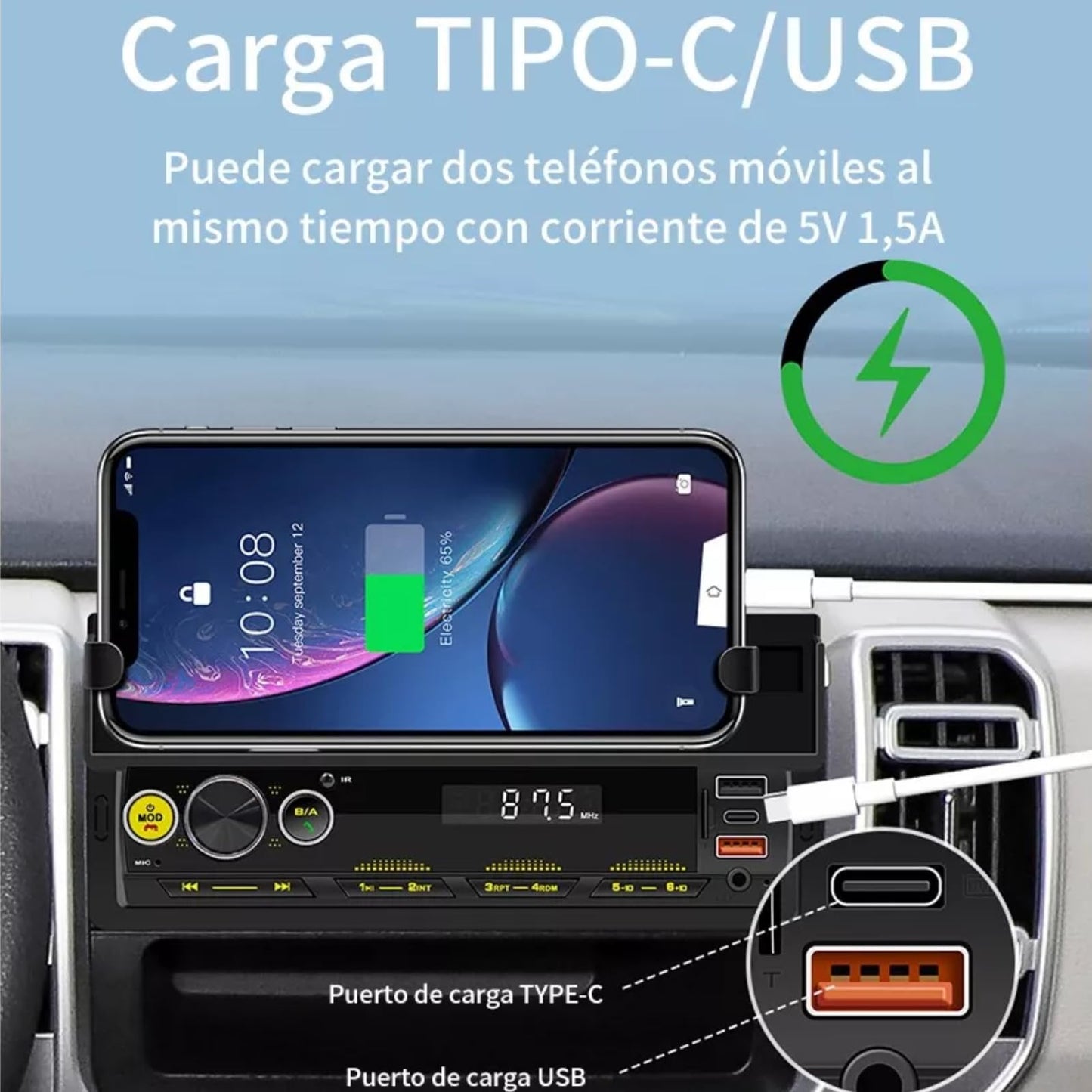FINYQBET Estéreo para Auto con Mp3 2 USB,Reproductor Estéreo para Coche 1DIN con Control Múltiple, Carga Rápida USB y Subwoofer, Ideal para Conducción Segura y Entretenimiento en el Vehículo
