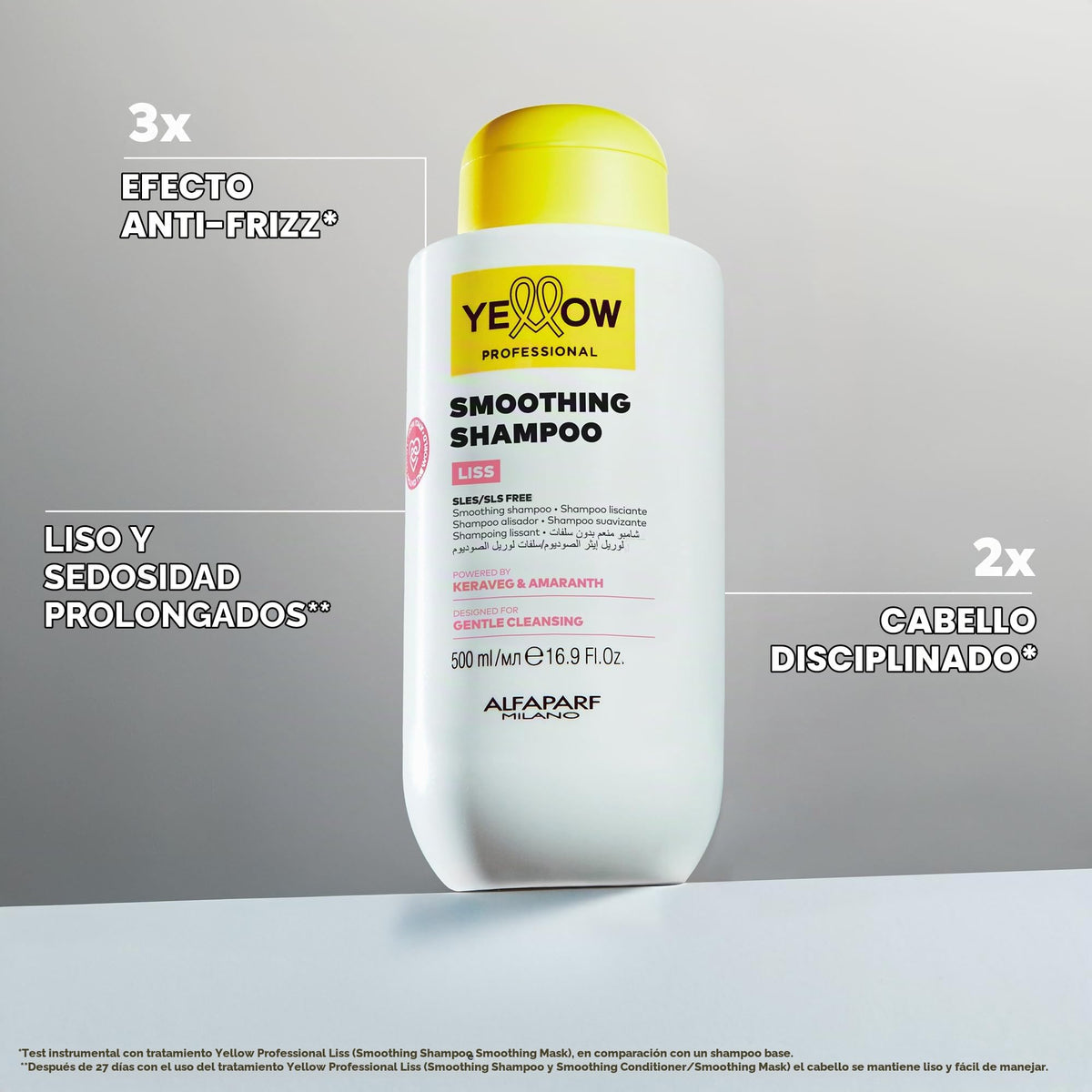 Alfaparf Milano Yellow Professional Smoothing Shampoo, Champú Alisador con Keraveg y Amaranto, SLES/SLS Free, 500 ml