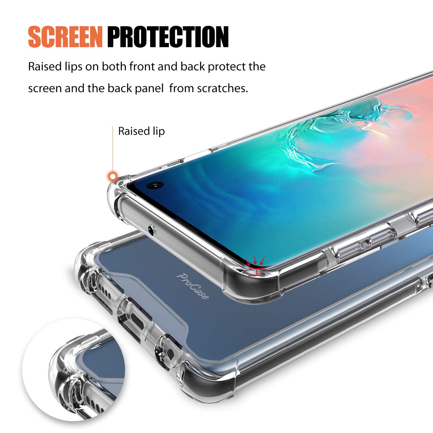 Funda ProCase Transparente Compatible con Galaxy S10 Negra Antichoque 2019