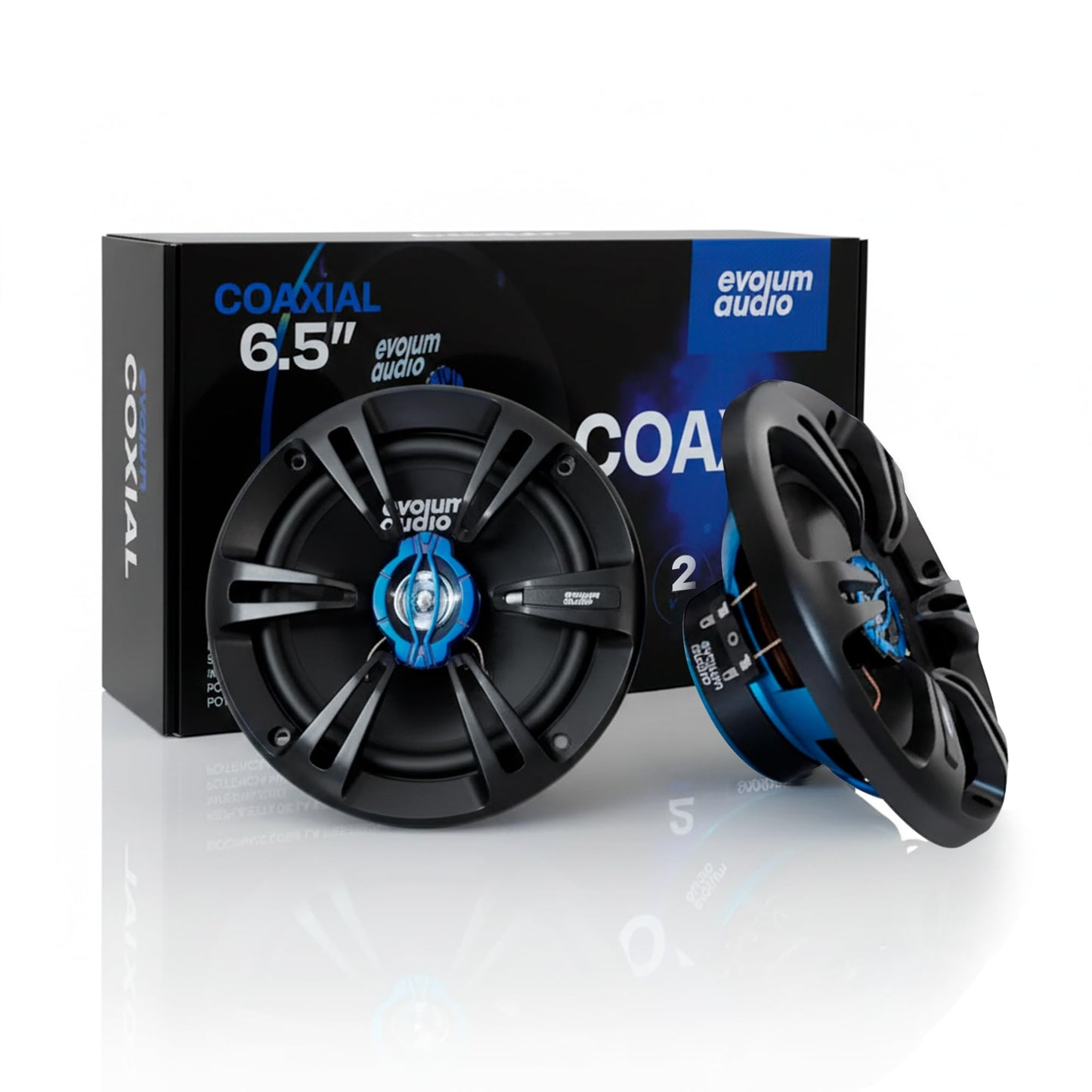Evolum Audio - Kit Bocinas 2 Vías - Sonido Claro y Potente - Potencia RMS de 100 W - Gran Volumen y Claridad sin Distorsión - Fácil Instalación & Amplia Compatibilidad - Modelo Coaxial (6.5 in)