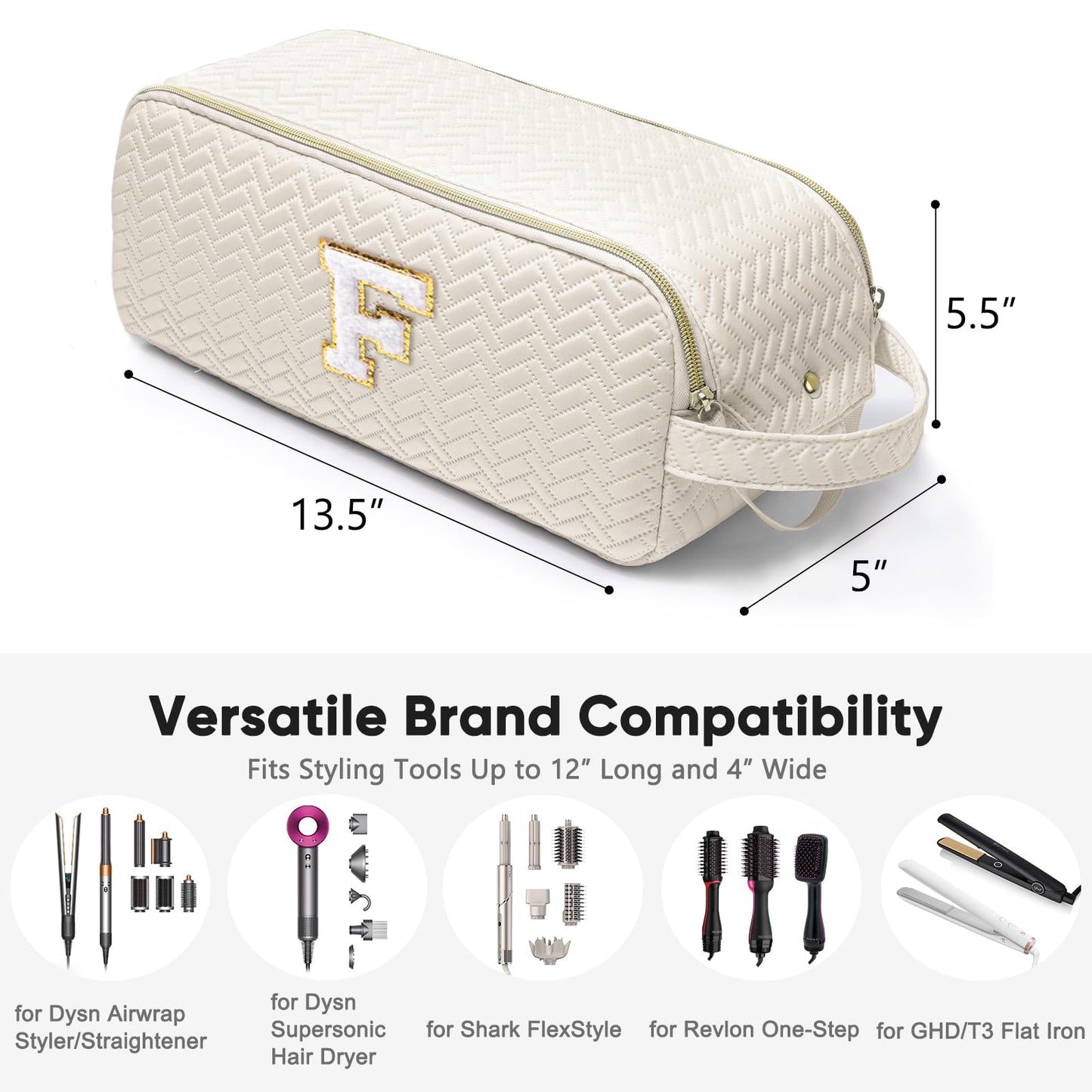 Bolsa de viaje para herramientas de cabello con inicial, compatible con Shark Flexstyle, funda de transporte portátil de tiburón, funda de secador de pelo, F