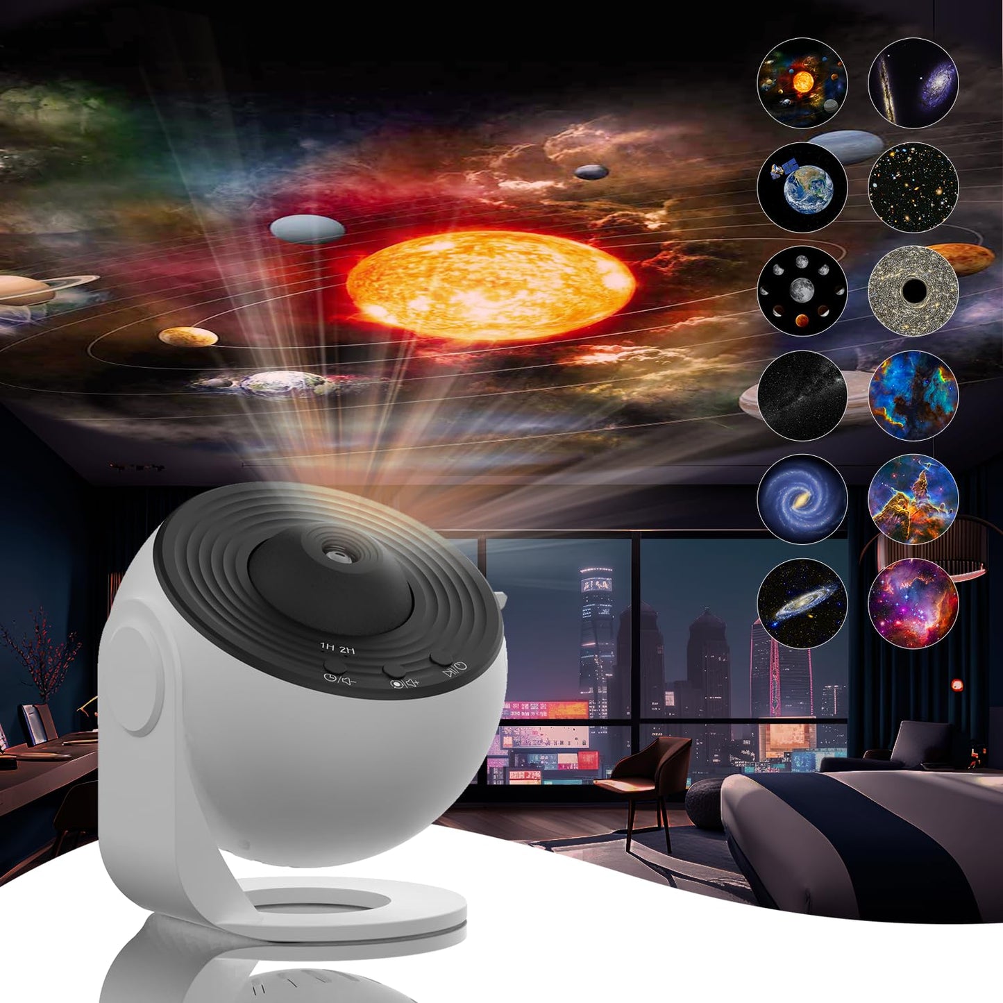Proyector Galaxy para recámara, proyector de estrella de planetario 13 en 1 con sistema solar y constelación, proyector de luz de galaxia giratorio de 360° con temporizador, proyector de luz nocturna
