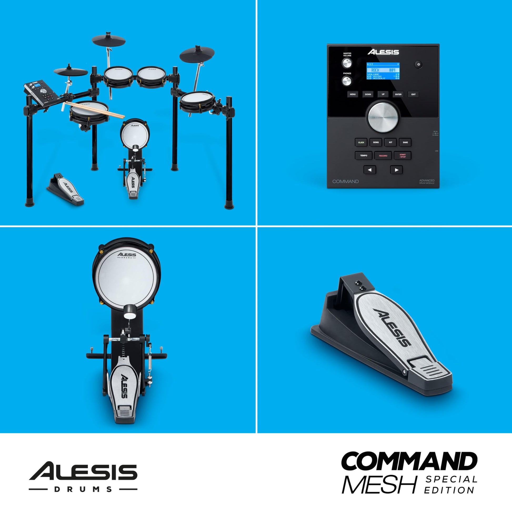 Alesis Command Mesh SE Kit - Set de Batería Electrónica, parches de malla doble zona, conexiones MIDI USB, 600 sonidos batería eléctrica y acústica