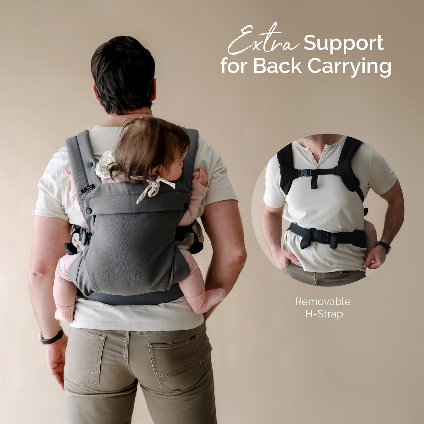 Boba Auri - Portabebés para recién nacidos y niños pequeños, 100% algodón, 3 posiciones ergonómicas (delantera/delantera/trasera), portabebés con posición M con asiento ajustable (7-45 libras), color
