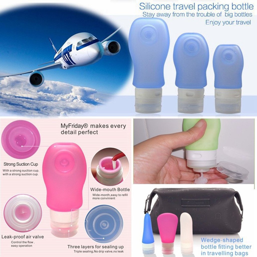 4 Pack-FNSHIP Sucker type Portable Food Grade Squeeze Silicone Liquid Travel Bottles TSA Approved For Shampoo, Conditioner, Lotion, Toiletries, Food condiment(1OZ,White+Blue+Green+Pink)