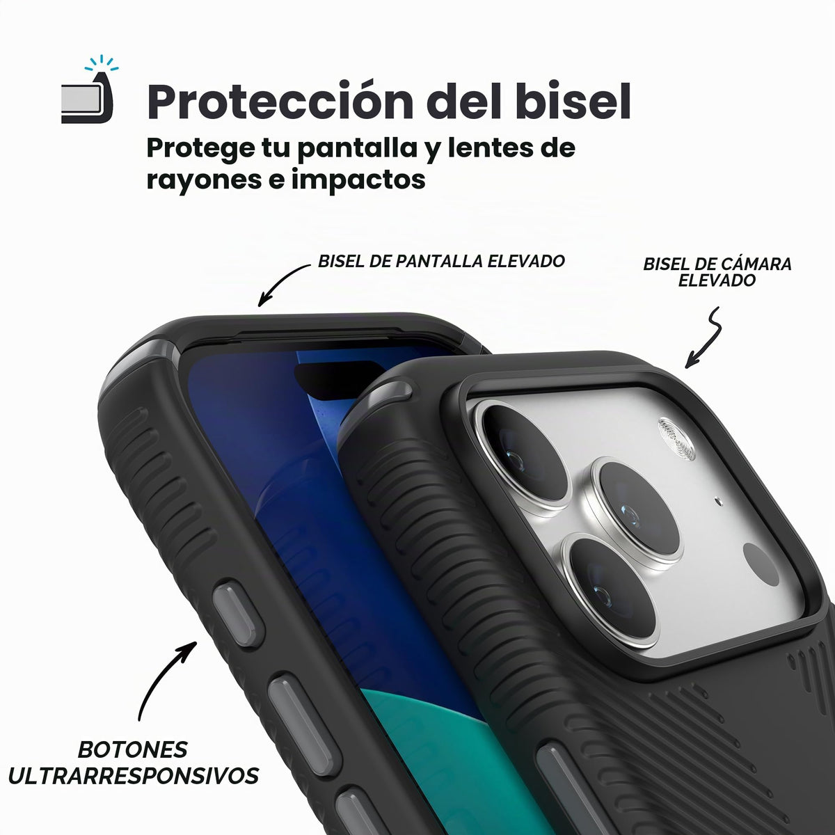 Funda para iPhone 17 Pro Speck negra y gris pizarrón protectora delgada
