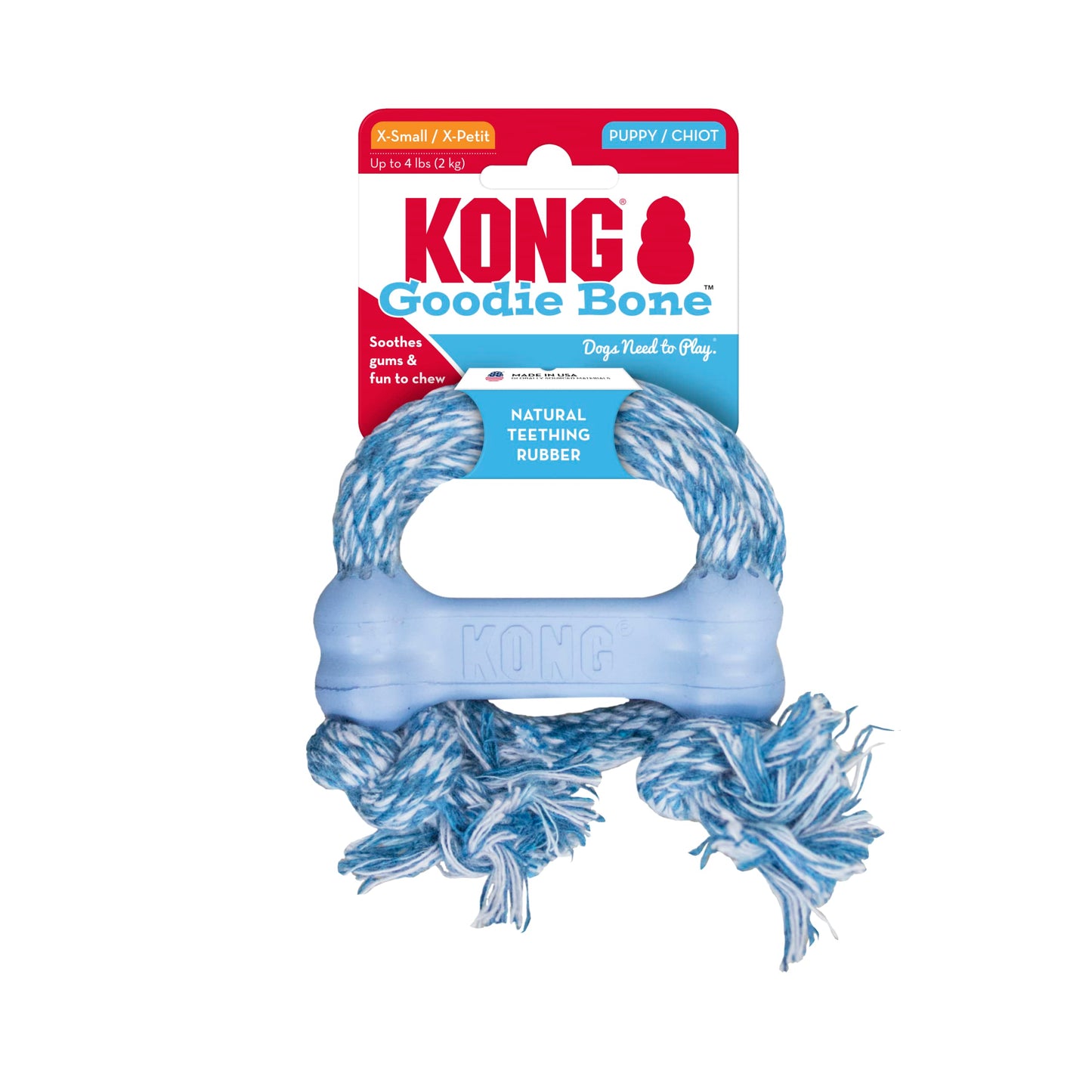 KONG Puppy Goodie Bone with Rope Dog Toy, X-Small, Colors May Vary