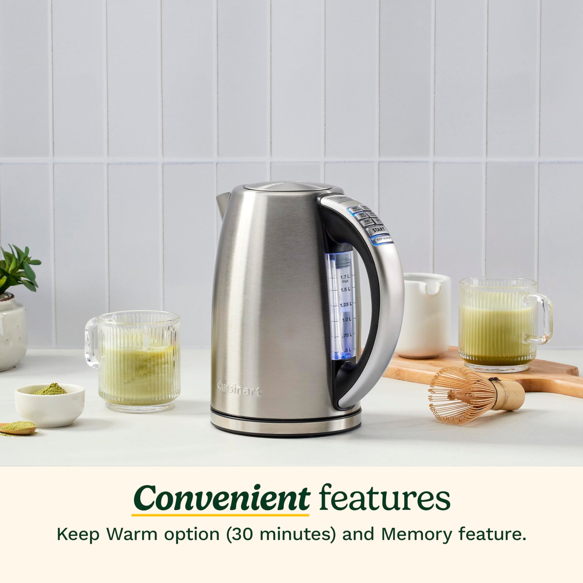 Cuisinart CPK-17 PerfecTemp Tetera eléctrica inalámbrica de acero inoxidable de 1.7 litros