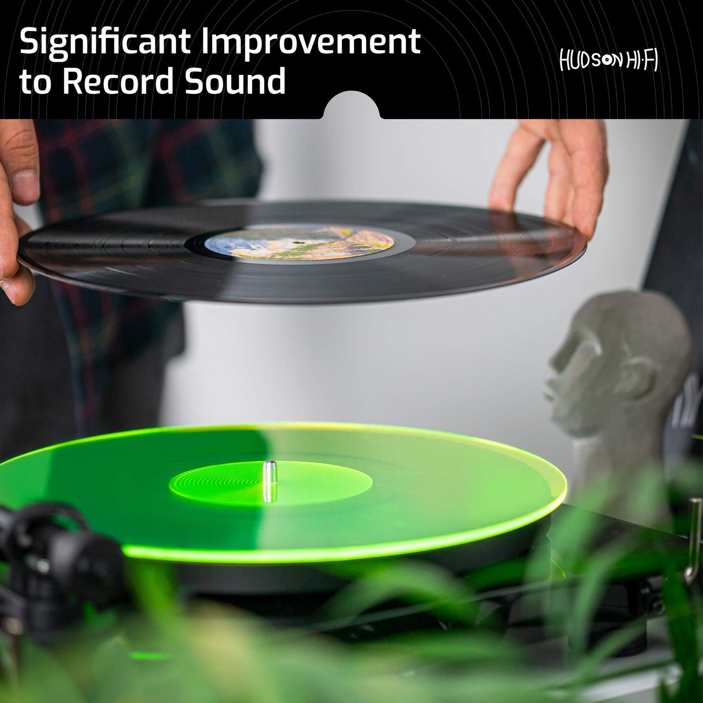 Hudson Hi-Fi Estera giratoria de acrílico - LP Slipmat para tornamesas y Tocadiscos de Vinilo - GreenLit - Verde Neon
