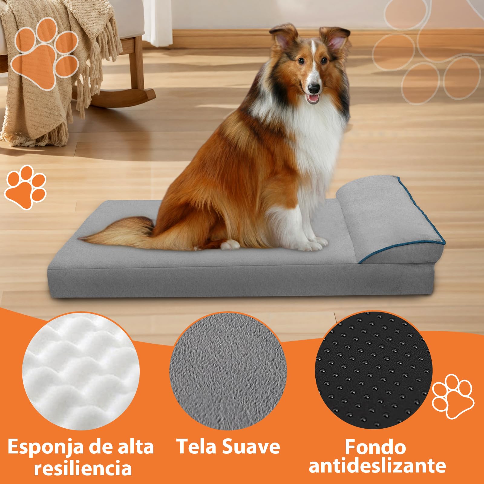 LINGLUCKY 100 * 60cm Cama para Perros Grande,Cama Ortopédica para Perros con Espuma Viscoelástica de Recuperación Lenta,Cama para Perros XL 39in Extraíble y Lavable con Base Antideslizante