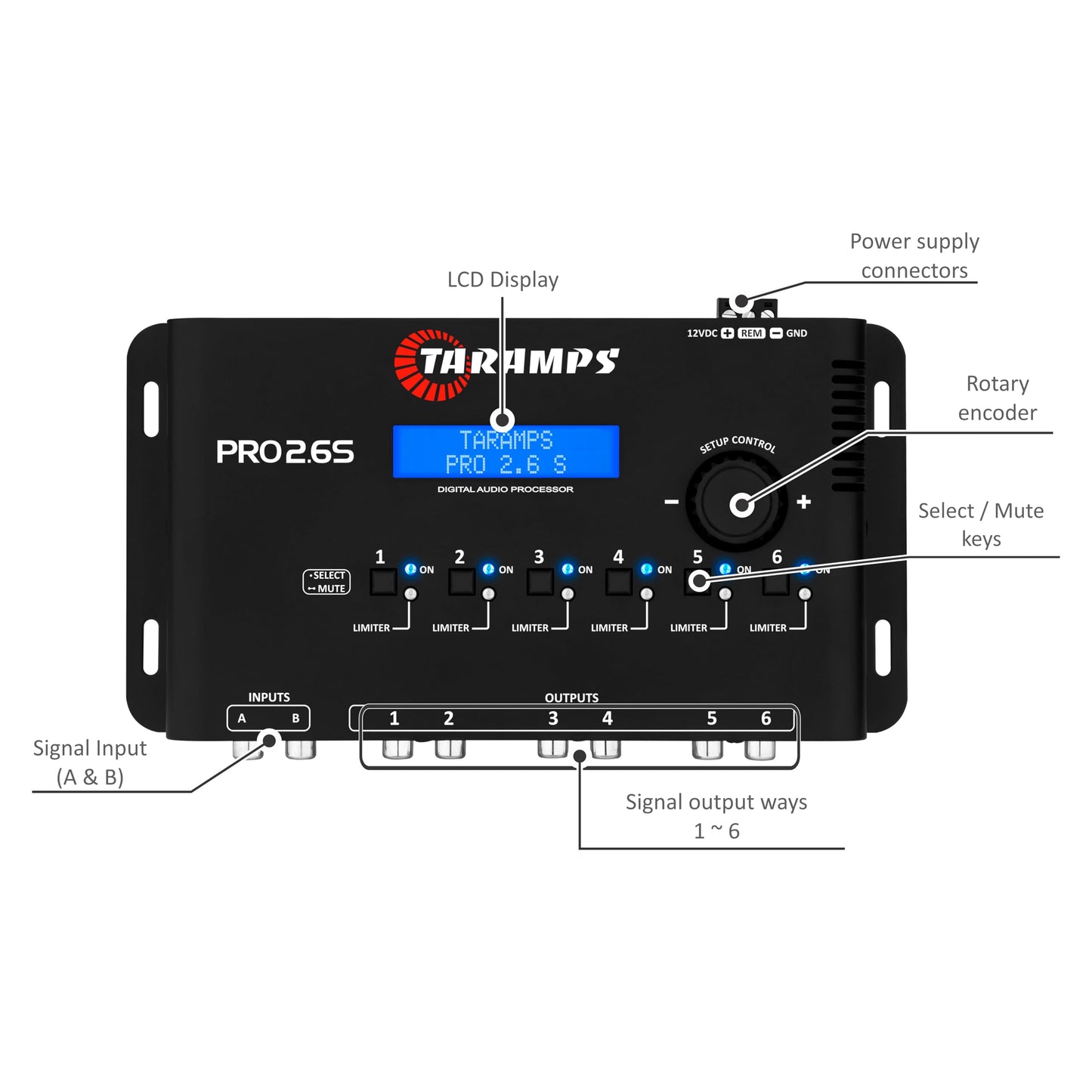 Taramp's - Procesador de audio digital para automóvil con 2 entradas DSP y 6 salidas independientes con ecualizador paramétrico de 3 bandas