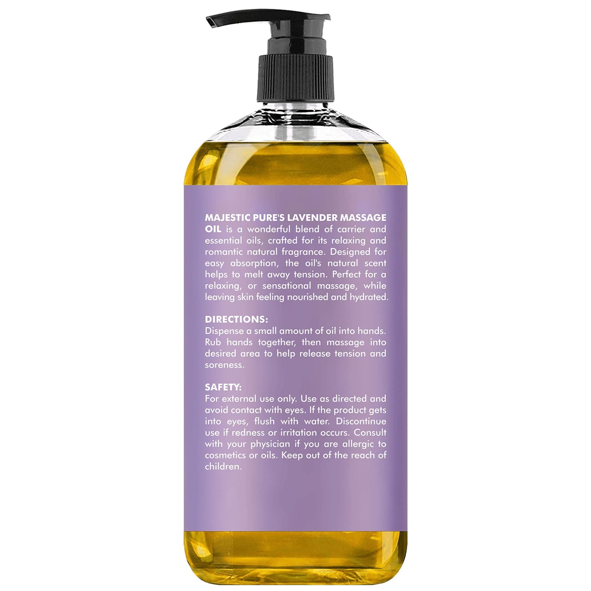 MAJESTIC PURE Aceite de masaje de lavanda para hombres y mujeres, ideal para calmar, calmar y relajarse, mezcla de aceites naturales para masaje terapéutico y aromaterapia, 8 onzas líquidas