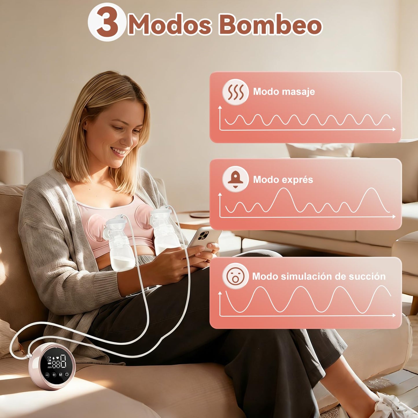 Doble Extractor de Leche Eléctrico Antirretorno, 4 Modos y 9 Niveles