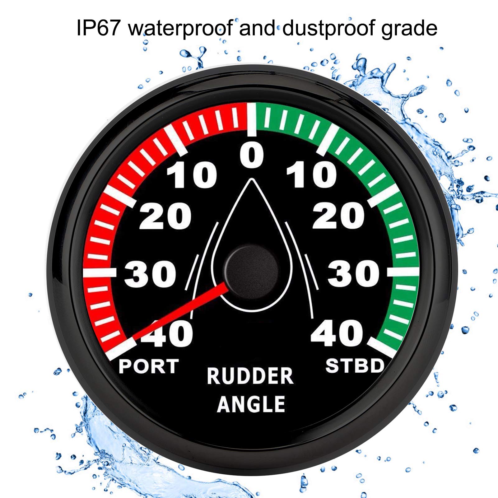 Indicador de ángulo de Timón, 85 Mm Medidor de ángulo de Timón de Barco IP67 Impermeable Retroiluminación Multicolor 9-32V Dirección Ajustable(Marco negro sobre negro)