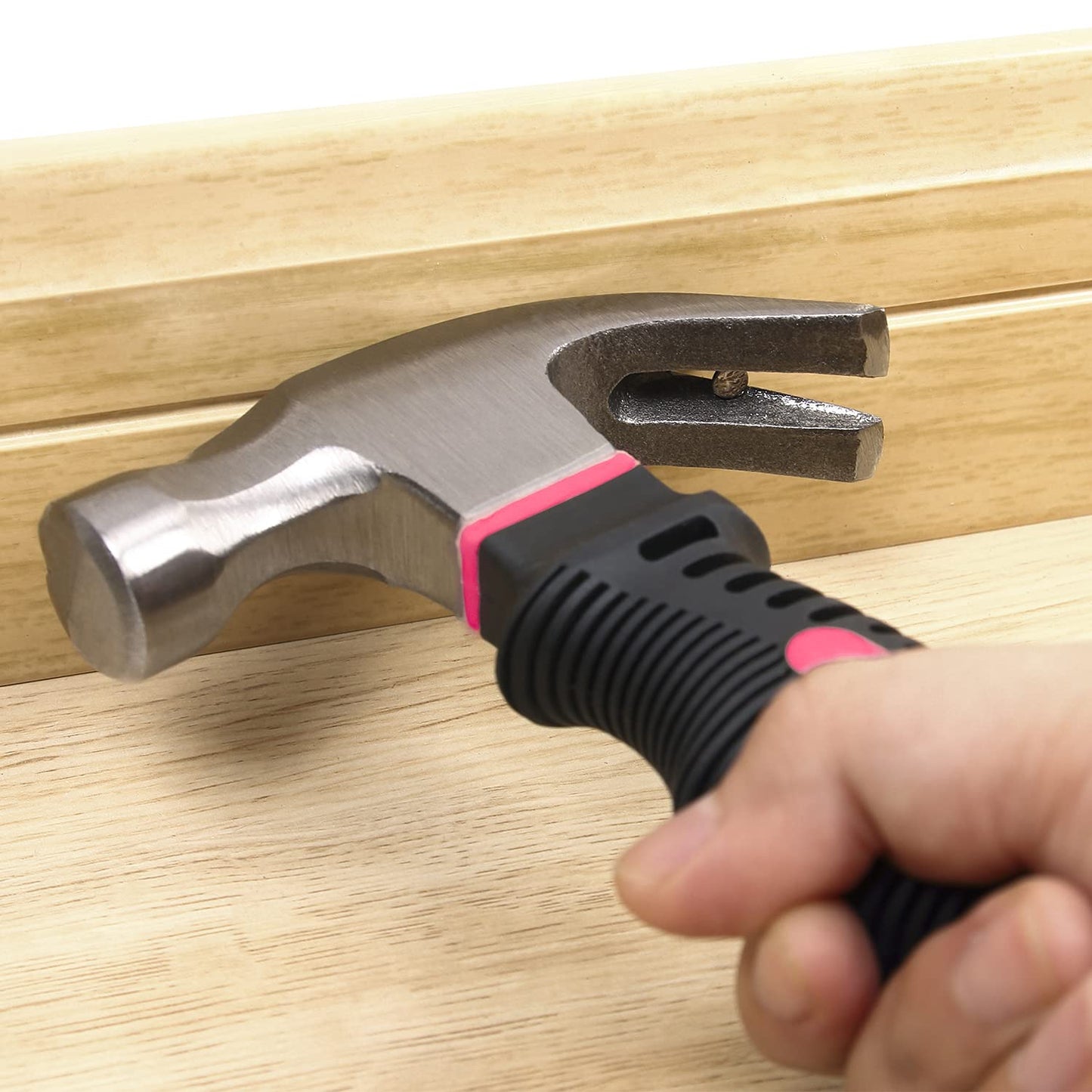 EFFICERE - Martillo rechoncho multiuso de 8 onzas, color rosa con iniciador de uñas magnético, rosa para niñas, mujeres y mujeres, ideal para proyectos domésticos generales, cochera, recámara universitario, oficina y más