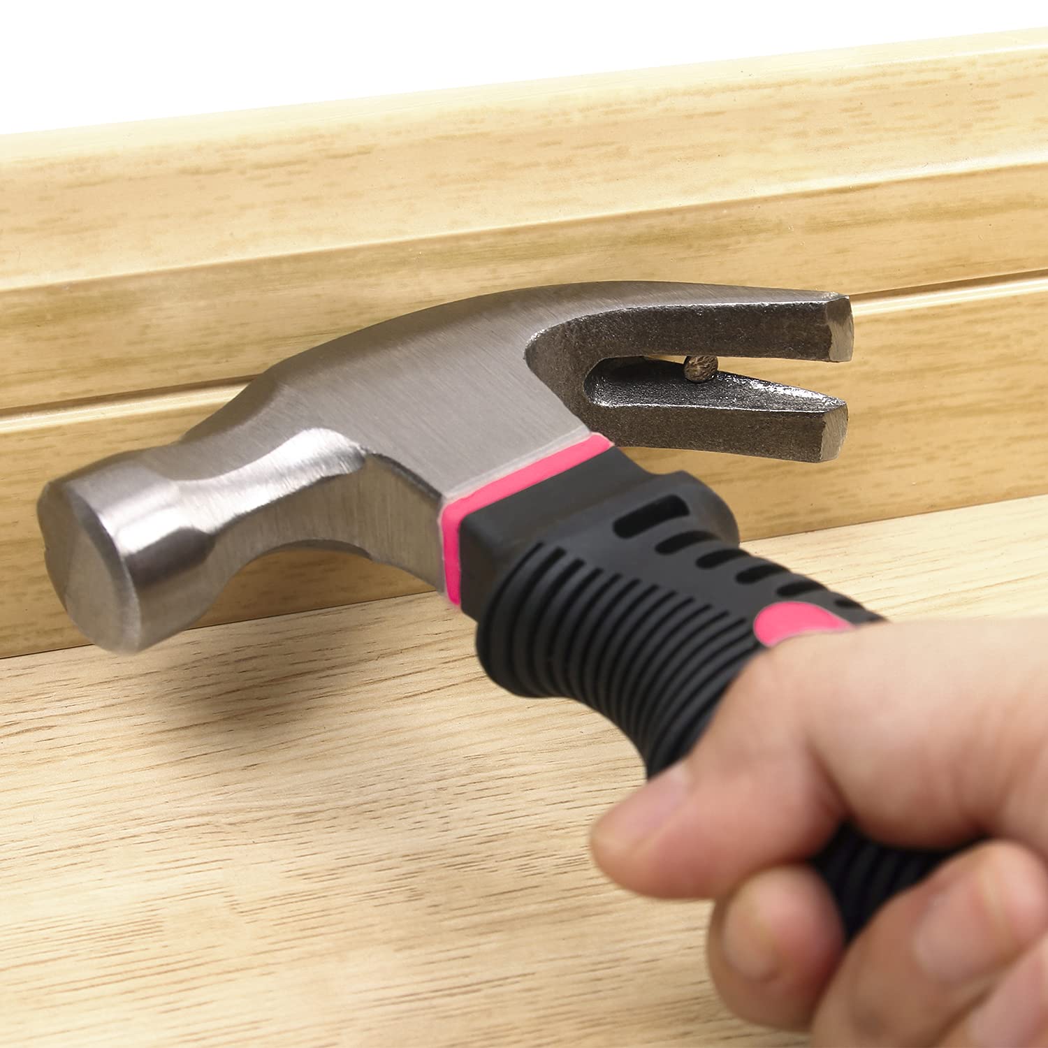 EFFICERE - Martillo rechoncho multiuso de 8 onzas, color rosa con iniciador de uñas magnético, rosa para niñas, mujeres y mujeres, ideal para proyectos domésticos generales, cochera, recámara universitario, oficina y más