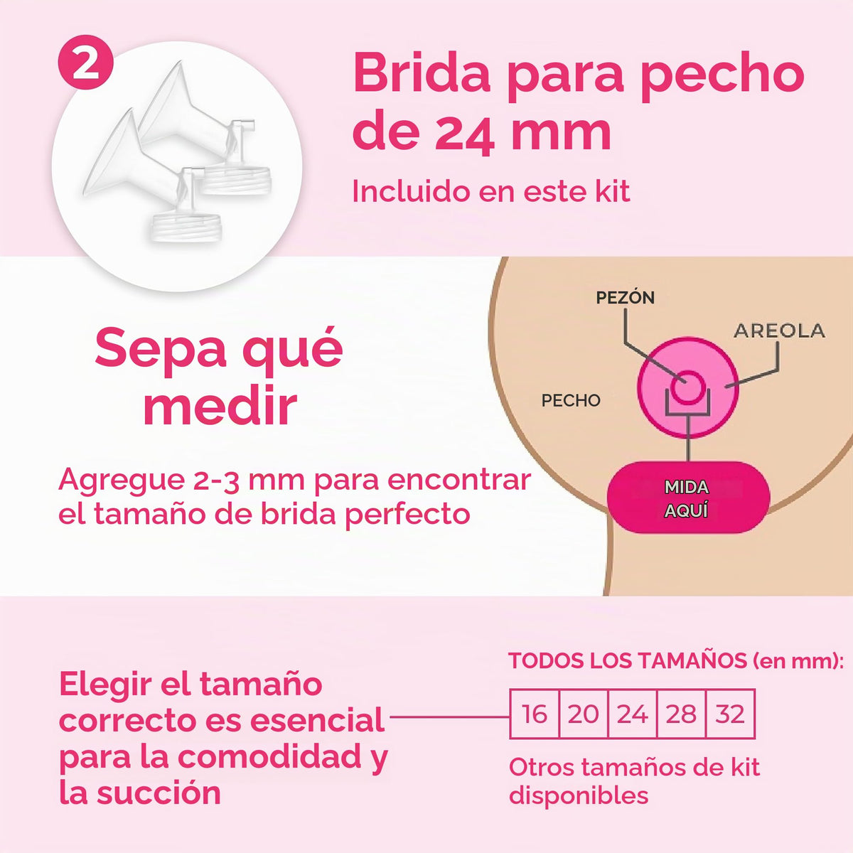 SPECTRA Spectra - Kit de accesorios premium para extractor de leche con biberones - Mediano 24 mm - Accesorios para extractor de leche - Paquete de 2