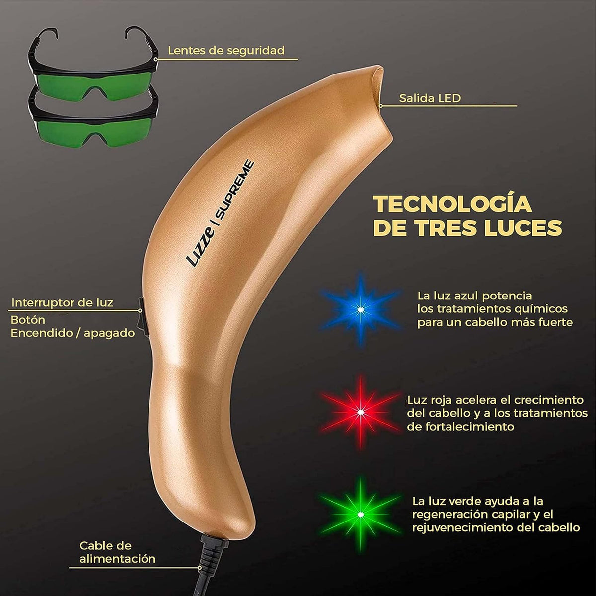Acelerador de Tratamiento LED Lizze Photon Supreme Triple Light Action Enhancer Fibra Capilar Duradera