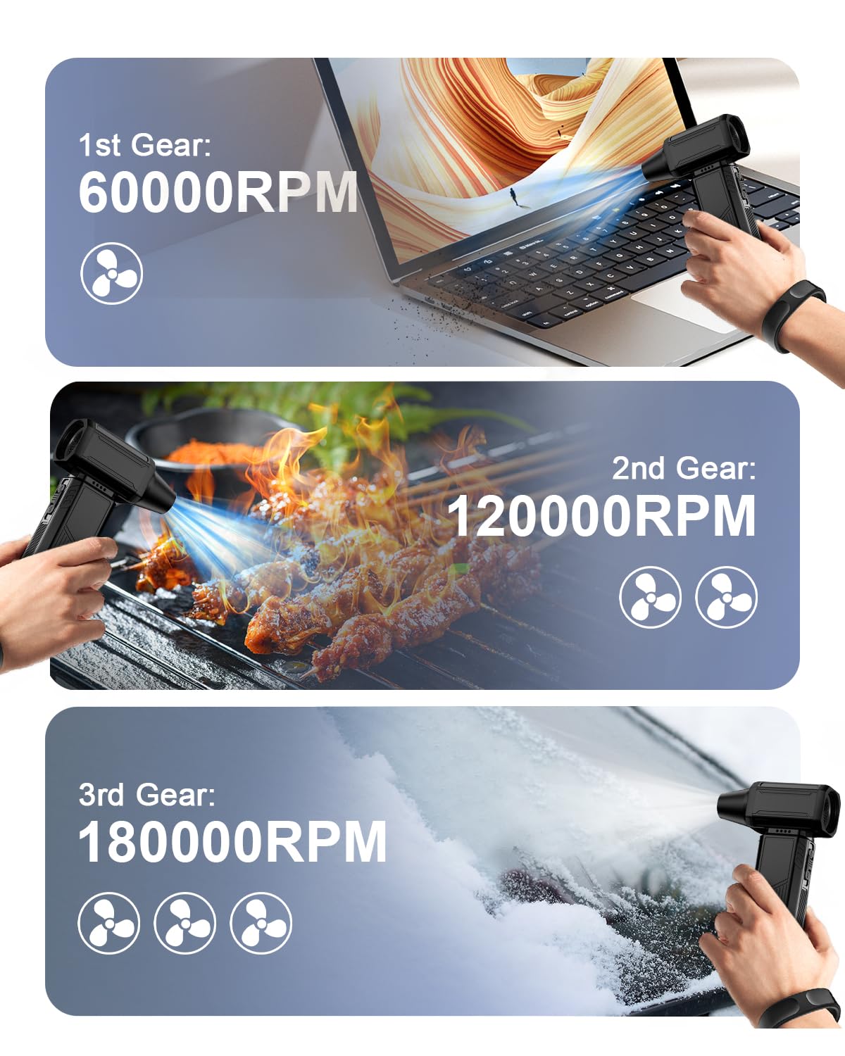 Plumero eléctrico de aire comprimido, ventilador de aire de alta velocidad de 33.0000 rpm, mini jet inalámbrico recargable para computadora, coche, teclado y limpieza de polvo para exteriores en casa