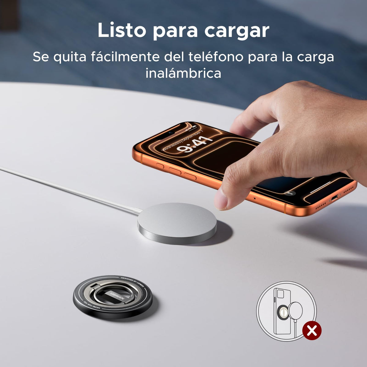 Soporte Magnético UGREEN Plata con Anillo de Doble Cara para Celular