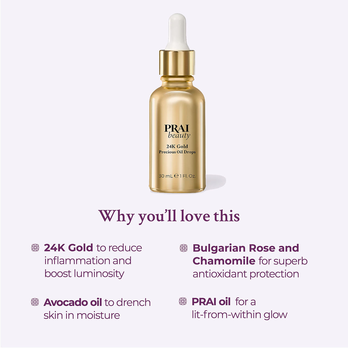 PRAI Gotas de aceite precioso Beauty 24K Gold - Cruelty Free - 1 oz