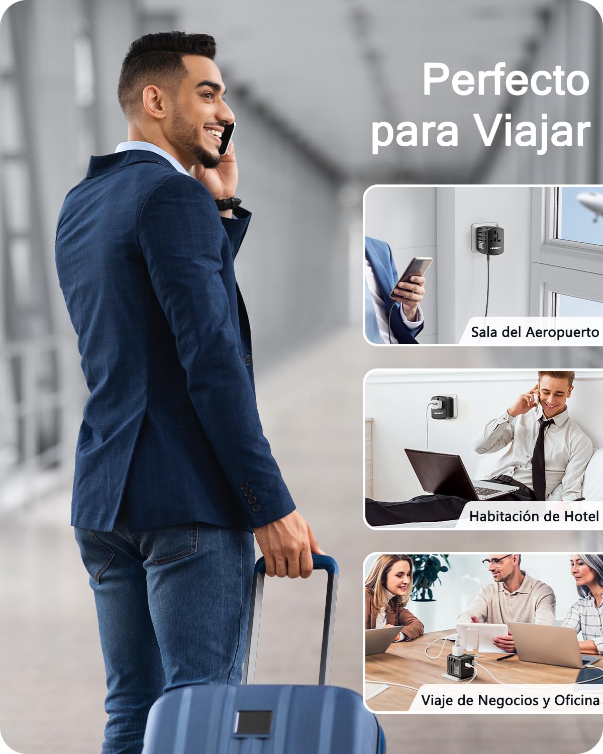 LENCENT Adaptador Universal de Viaje, 17.5W Adaptador de Corriente Europeo con 4 Puertos USB (1 UBS C), Travel Essentials para el Reino Unido, Europa, Americano, Argentina, Australia, Negro