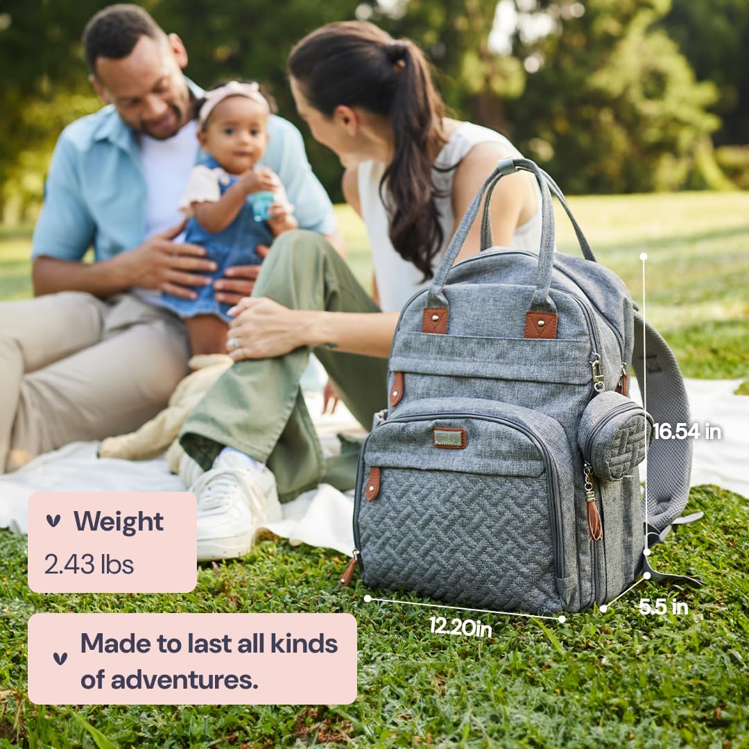 BabbleRoo Mochila para pañales, bolso esencial de viaje para bebé, impermeable, multifunción, con cambiador, correas para cochecito y estuche para chupetes, unisex, azul claro