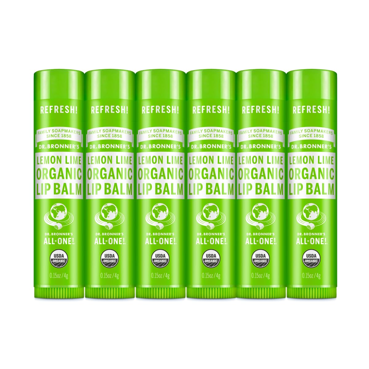 Dr. Bronner's | Bálsamo labial orgánico hidratante y reparador, con aceites esenciales - Lima Limón, 4 g (6 Pack)