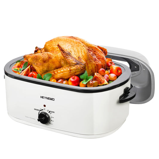 Kiss the Water 26QT Horno tostador eléctrico, tostador eléctrico de pavo con tapa de visualización y autohilado, horno tostador de pavo de acero inoxidable, color blanco
