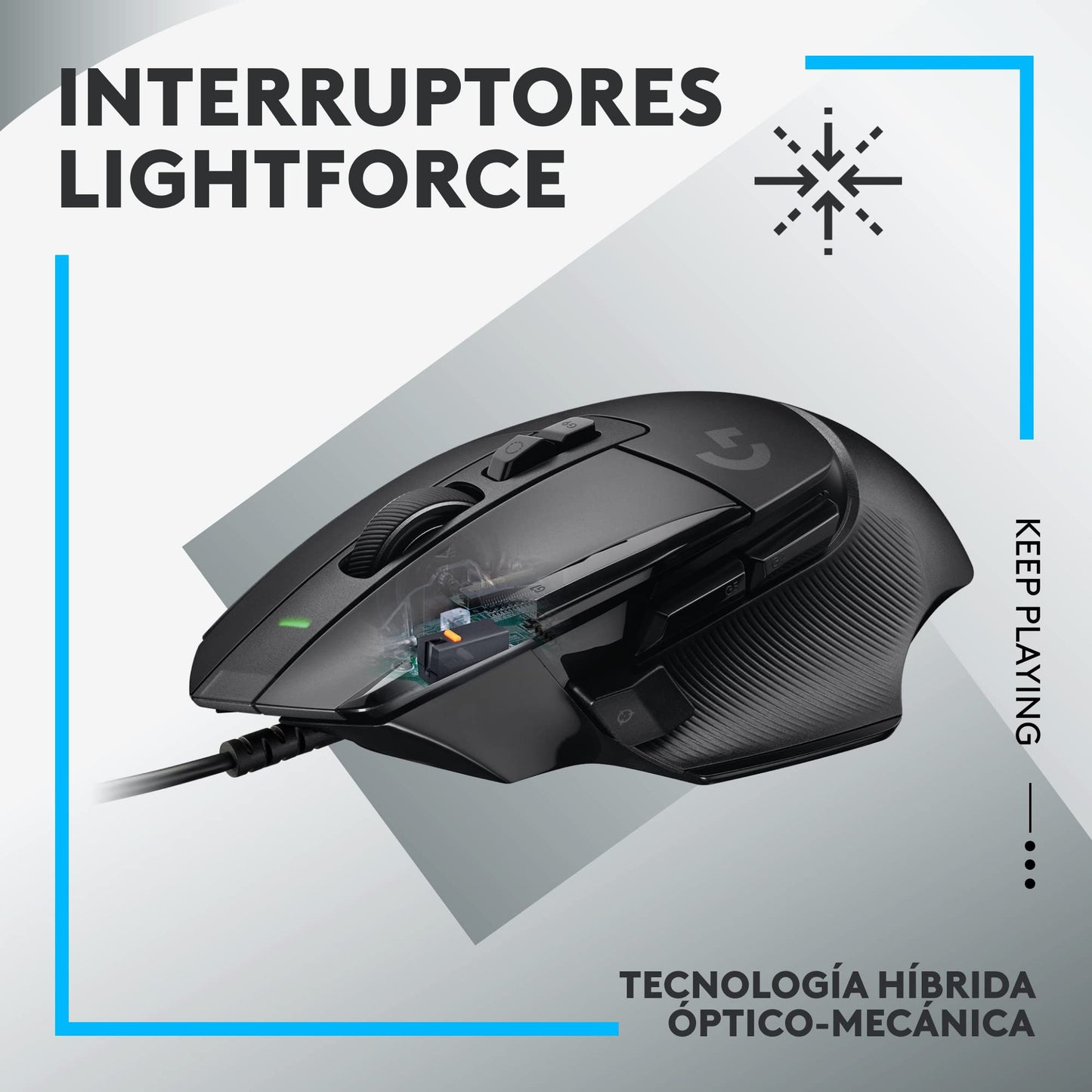 Logitech G502 X Mouse con Cable para Gaming - Interruptores primarios ópticos/mecánicos híbridos LIGHTFORCE, Sensor de Gaming Hero 25K, Compatible con PC - macOS/Windows - Negro