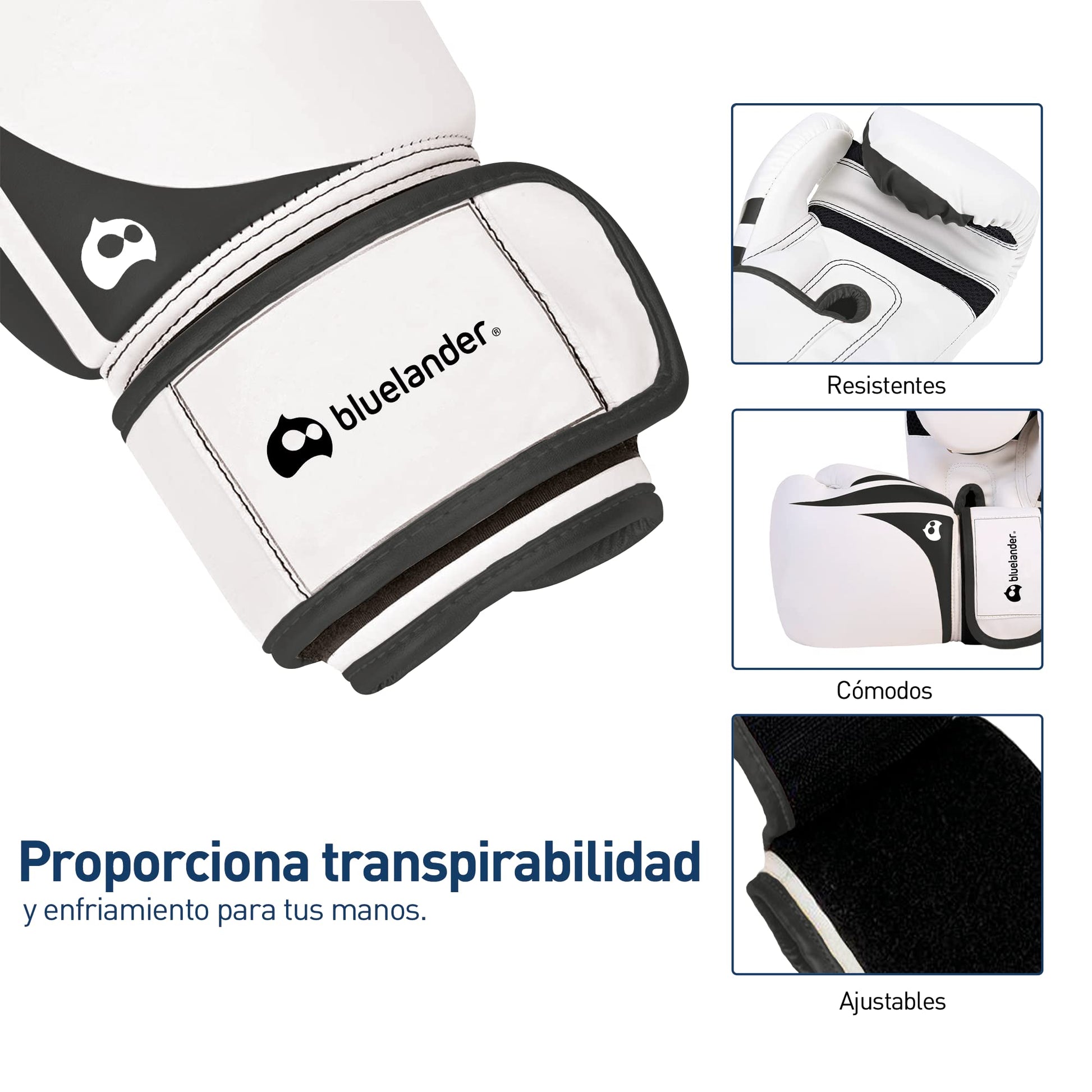 Bluelander Guantes de Boxeo 16 Oz, Unisex, con Protector Bucal, Absorción de Impactos y Correa de Velcro, Perfectos para Practicar Kickboxing, MMA y Artes Marciales Mixtas