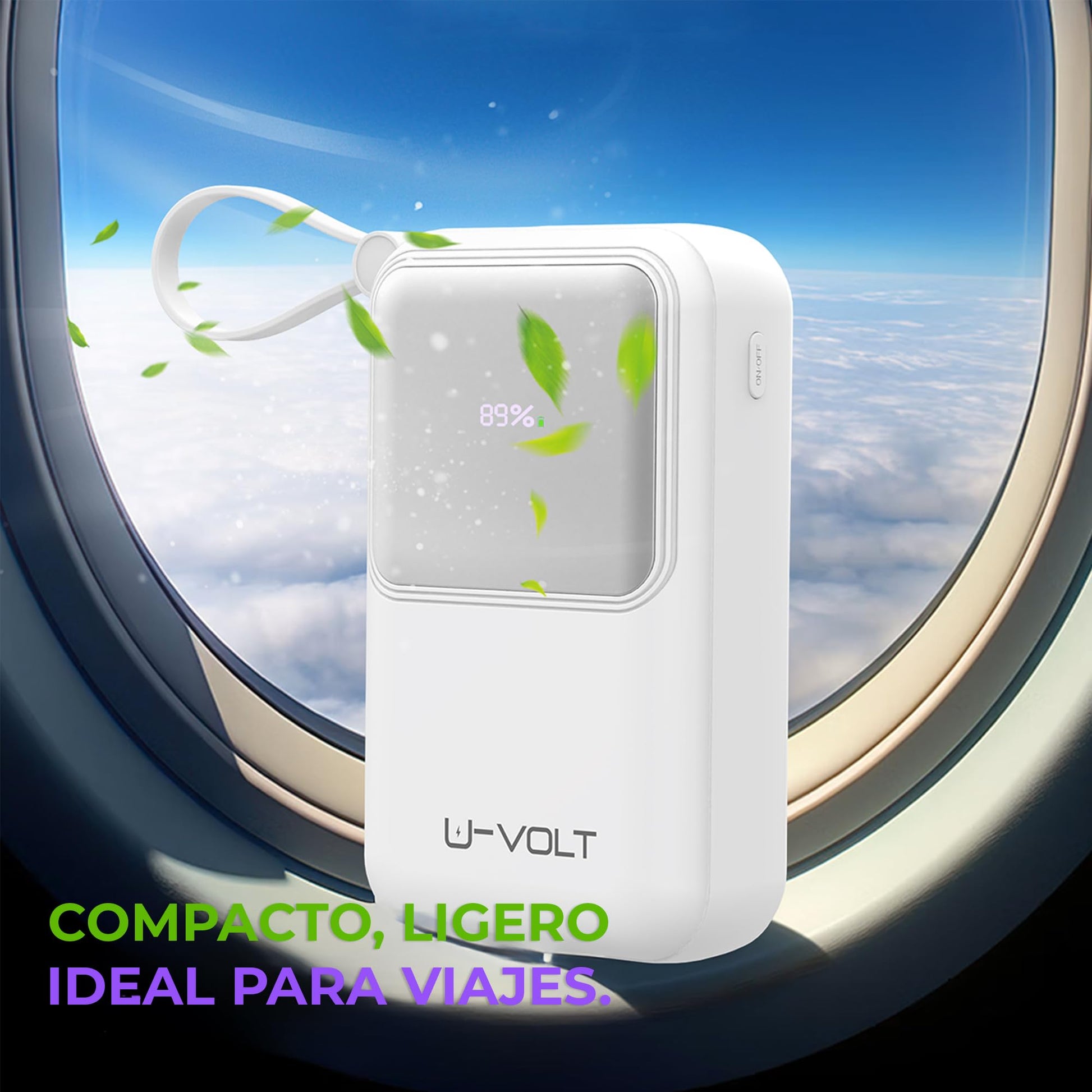 CELULARTE Power Bank U-Volt 20,000 mAh con Cables Integrados, Carga Rápida 22.5W, Batería Portátil con Pantalla Digital para iPhone, Samsung, Xiaomi, iPad y Más (Blanco)