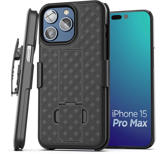 Galvanox Funda diseñada para iPhone 15 Pro Max con clip para cinturón (2023) Ultra Durable PC cubierta dura Combo Shell (negro)