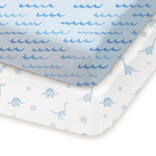 TotChill Pack and Play Sábanas ajustadas, paquete de 2, 38x26 pulgadas, Sábanas Graco Pack n Play para corral y colchón de cuna de viaje, tela jersey de punto ultra suave, bolsillo profundo elástico