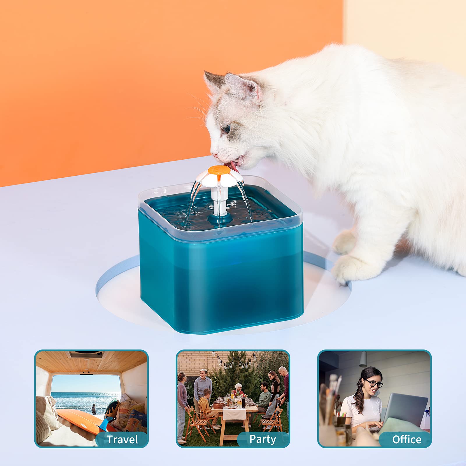 Feiniao Bebedero para Gato, 2L Fuente de Agua para Gato con Luz LED de Nocturna, 3 Modos de Agua, Dispensador de Agua para Gatos Mascotas y Perros Pequeños, Bomba Silenciosa, 2 Filtros de Algodón