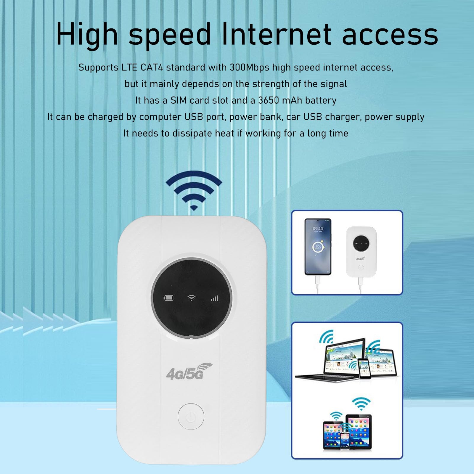 Punto de Acceso Móvil 4G LTE 300 Mbps Enrutador Portátil de Bolsillo Desbloqueado para Viajes