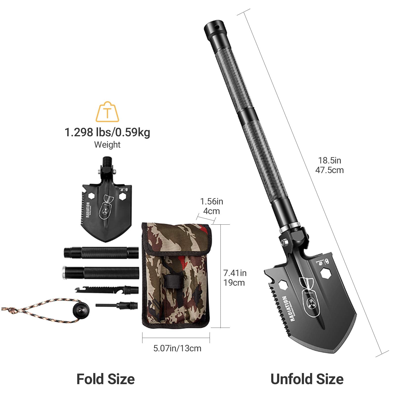 HX Outdoor - Pala de supervivencia multiherramienta, pala plegable militar, pala de camping plegable, pala táctica 15 en 1 con pala plegable para mochileros, zanjadas, senderismo, emergencia de coche