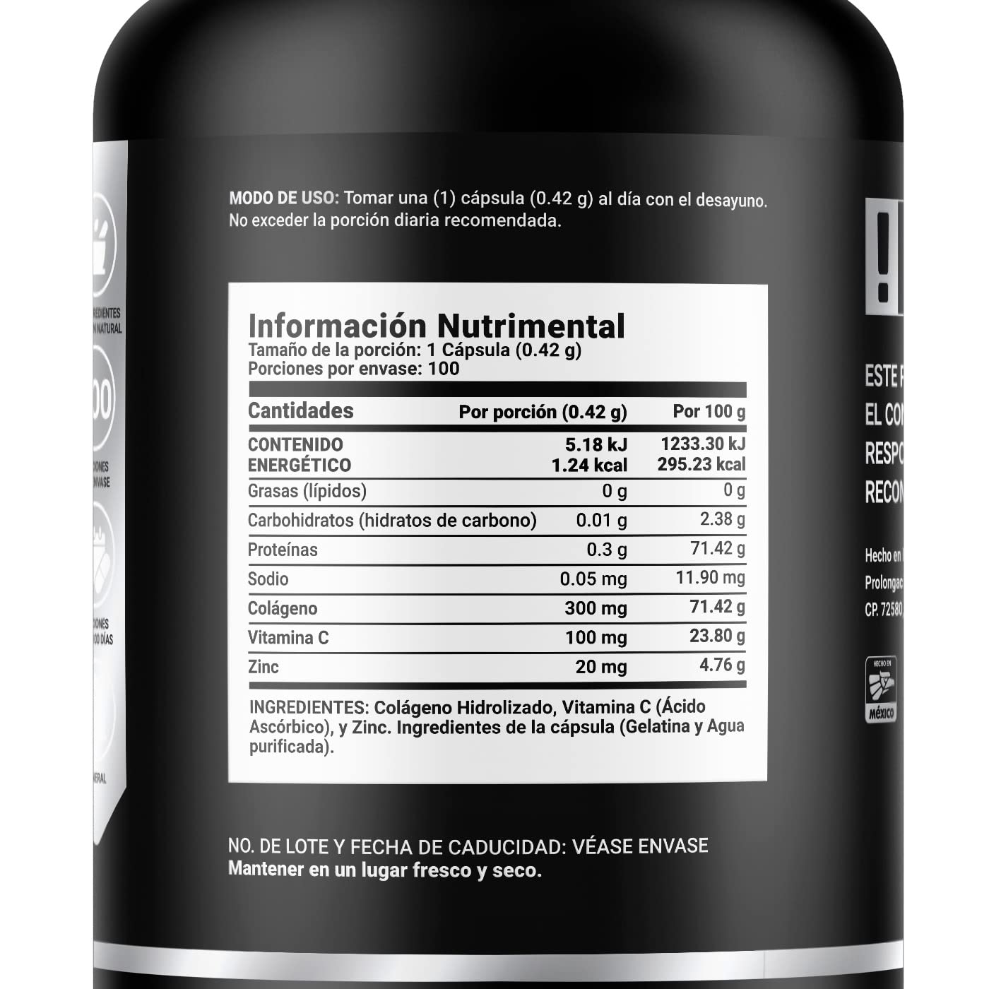 B Life Zinc de 100 Cápsulas. Ingredientes naturales: Zinc, Colágeno y Vitamina C. Z Blend.