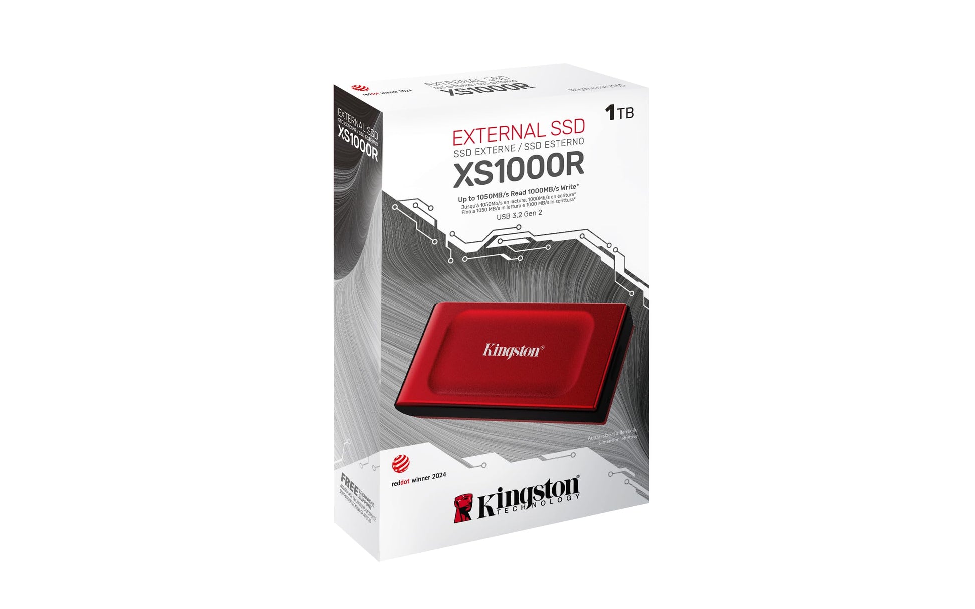 Kingston SSD Externo XS1000R, Capacidad: 1000GB, USB 3.2 Gen 2, Lectura: 1050MB/s, Escritura: 1000MB/s, Color: Rojo, SKU: SXS1000R/1000G