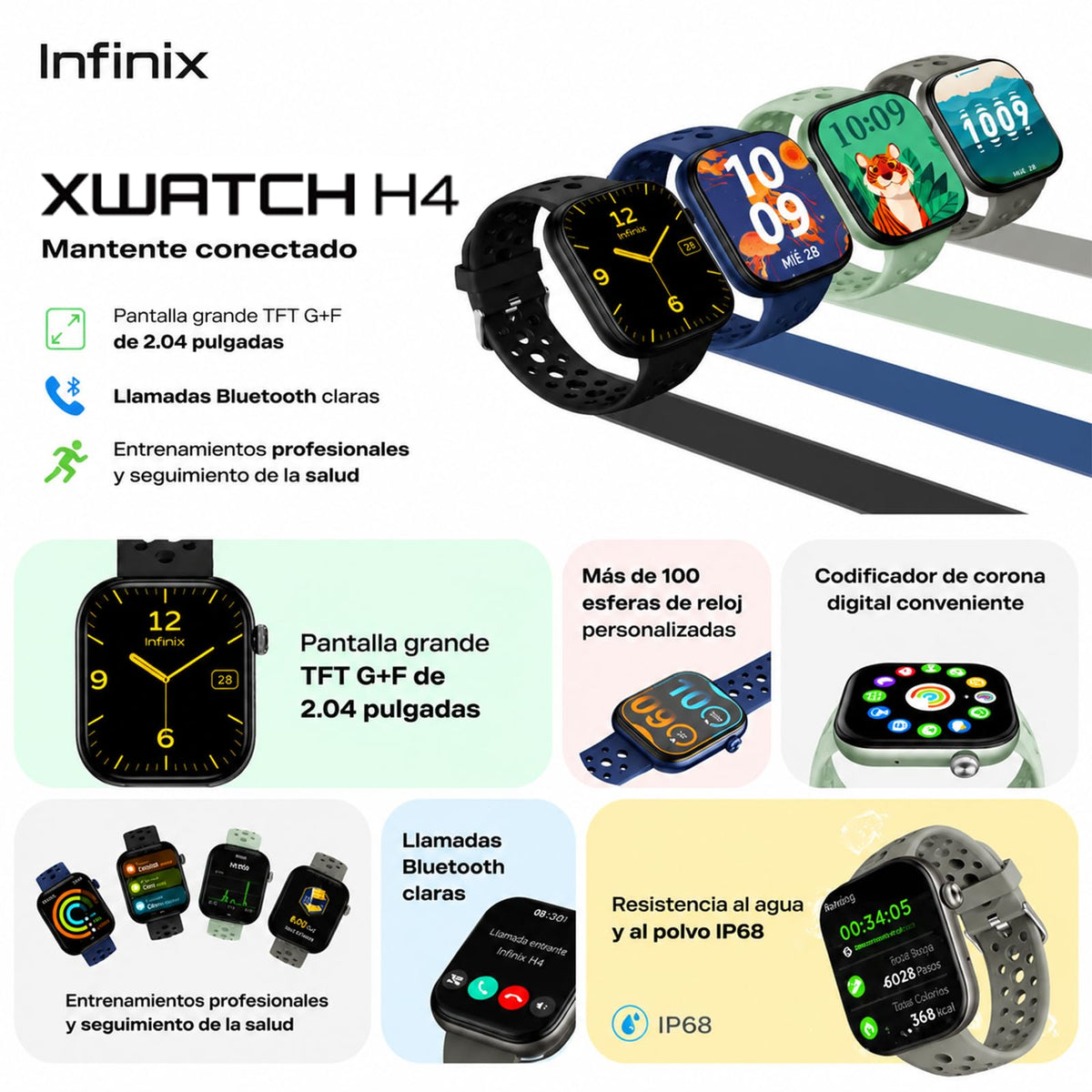 Smartwatch Infinix Xwatch H4 Azul con Llamadas Bluetooth 5.3