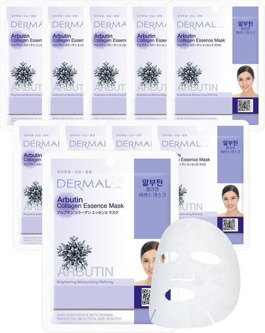 DERMAL Korea 10 Mascarillas Arbutin con Arbutina, Colágeno y Vitamina E