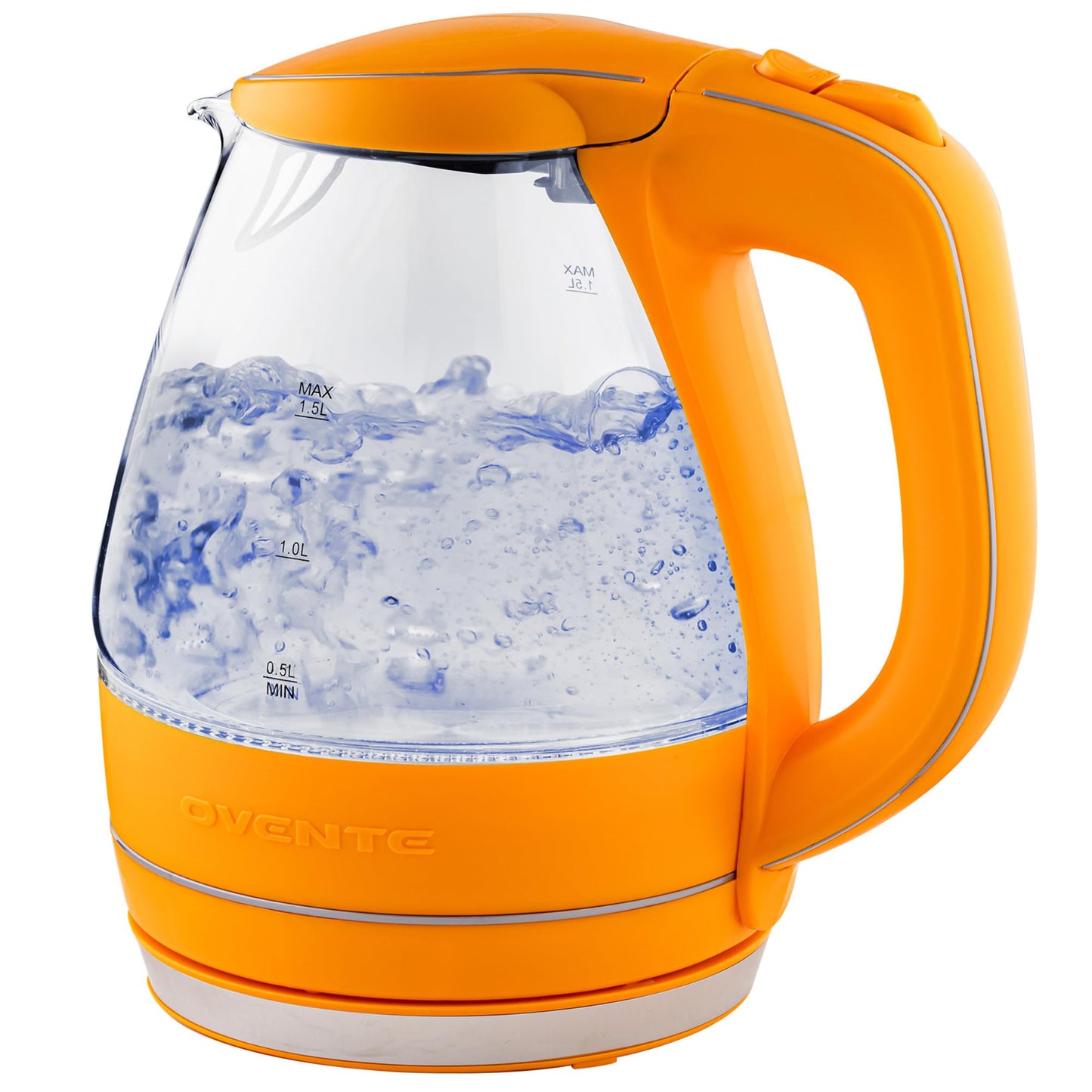 Hervidor de Agua Eléctrico Ovente Anaranjado de Vidrio 1.5 Litros Sin BPA
