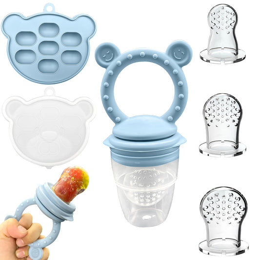 EHRHDKNS Bandeja Congeladora de Alimentos para Bebés Sin BPA, Adecuado para la Introducción Segura de Alimentos, Fruta y Papillas a Partir de los 4 Meses, Fortalece los Dientes del Bebé y le Ayuda a Comer Sano (Azul, Sonriente)
