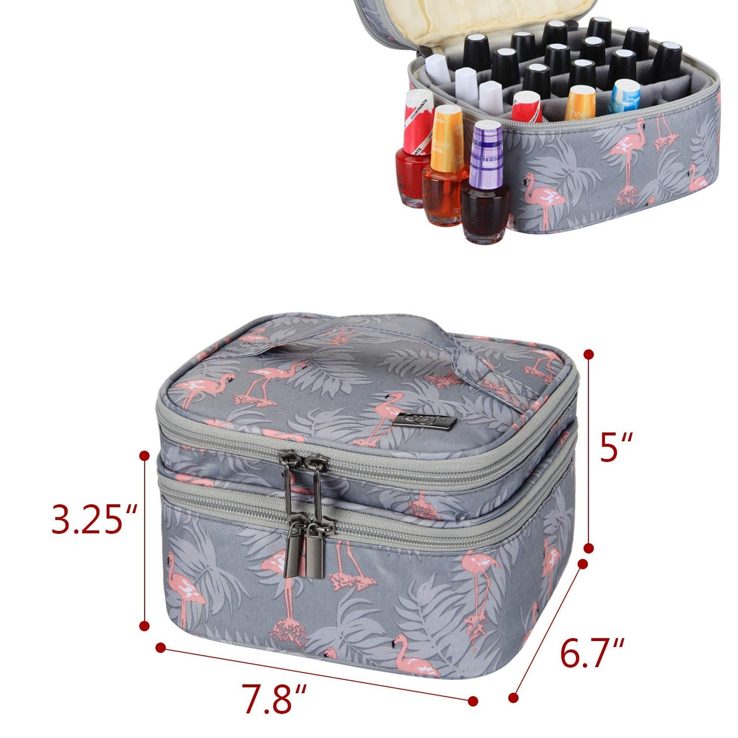 Luxja Nail Polish Carrying Case - Holds 20 Bottles (15ml - 0.5 fl.oz), Double-layer Organizer for Nail Polish and Manicure Set, Flamingo