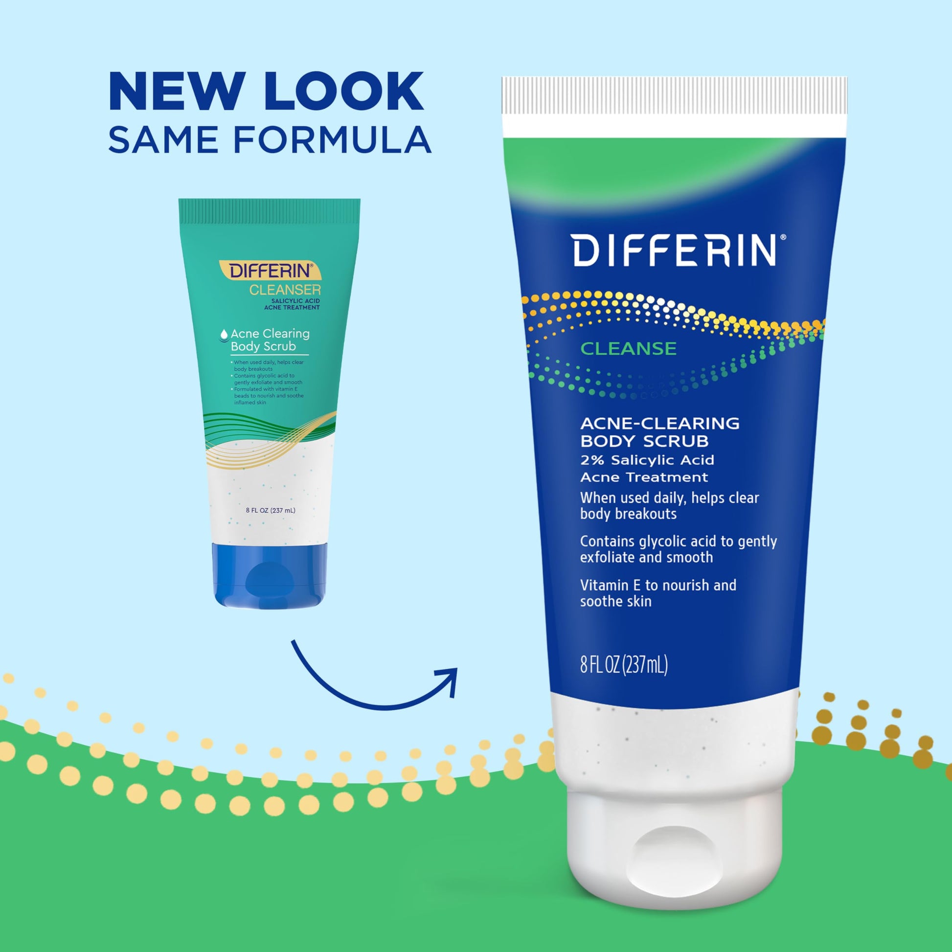 Differin Body Scrub with Salicylic Acid Acne Clearing Improves Tone and Texture Prone Skin on Back Shoulders and Chest, 8 Oz