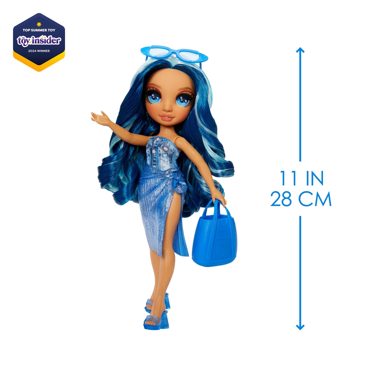 Muñeca Rainbow High Swim & Style Skyler azul con Pareo para niños y niñas