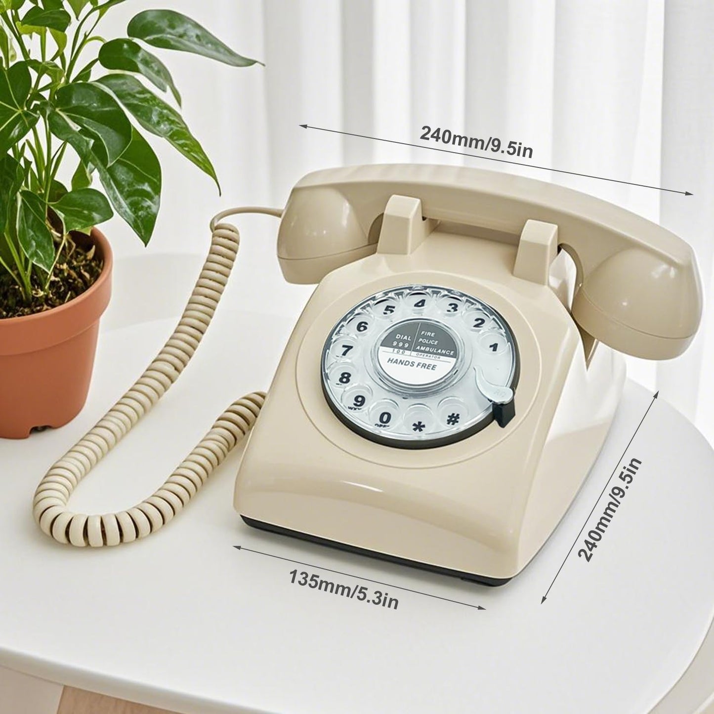 TelPal - Teléfonos fijos para el hogar, teléfono retro de la antigua moda, teléfono casero con cable manos libres con teclado rotativo, oficina, hotel, teléfono antiguo Shcool, 301-Ivory