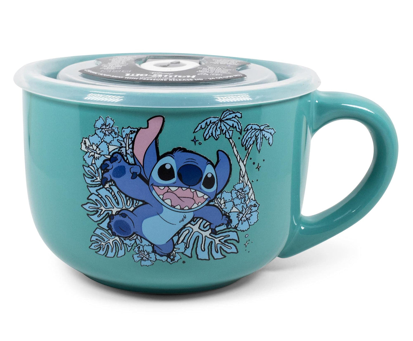 Taza de Sopa de Cerámica Silver Buffalo Lilo and Stitch Plata con Tapa Ventilada