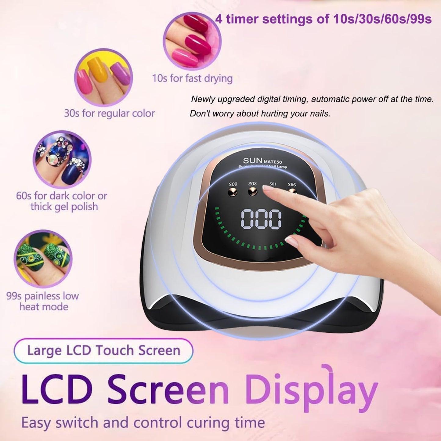 Lámpara de Uñas, 42 LED Secador de Uñas Profesional UV Lámpara de Uñas LED con 4 Ajustes de Temporizador, Pantalla LCD, Herramientas de Decoración de Uñas, Uso en el Hogar