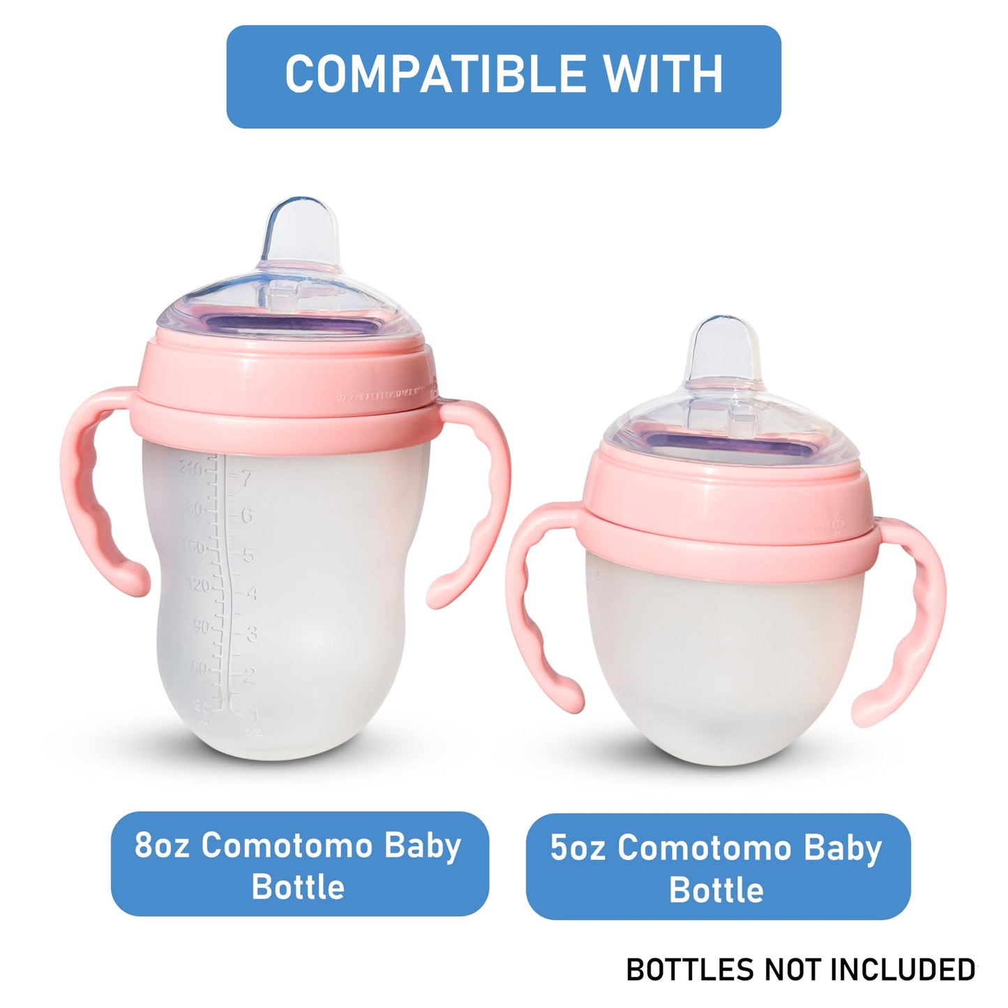 BelBeyo Tetinas con boquilla y asas para biberones Comotomo (paquete de 2), boquilla de silicona suave de grado alimenticio, tetinas de transición, convierte el biberón en vaso para bebé, a prueba de